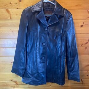 SIENA G-III Black Leather Button Up Blazer Jacket Womens Small S Genuine Leather